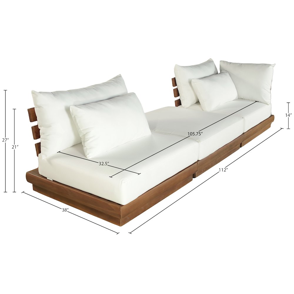 Mirella 112" White Water Resistant Fabric 3pc Patio Sofa. Picture 7