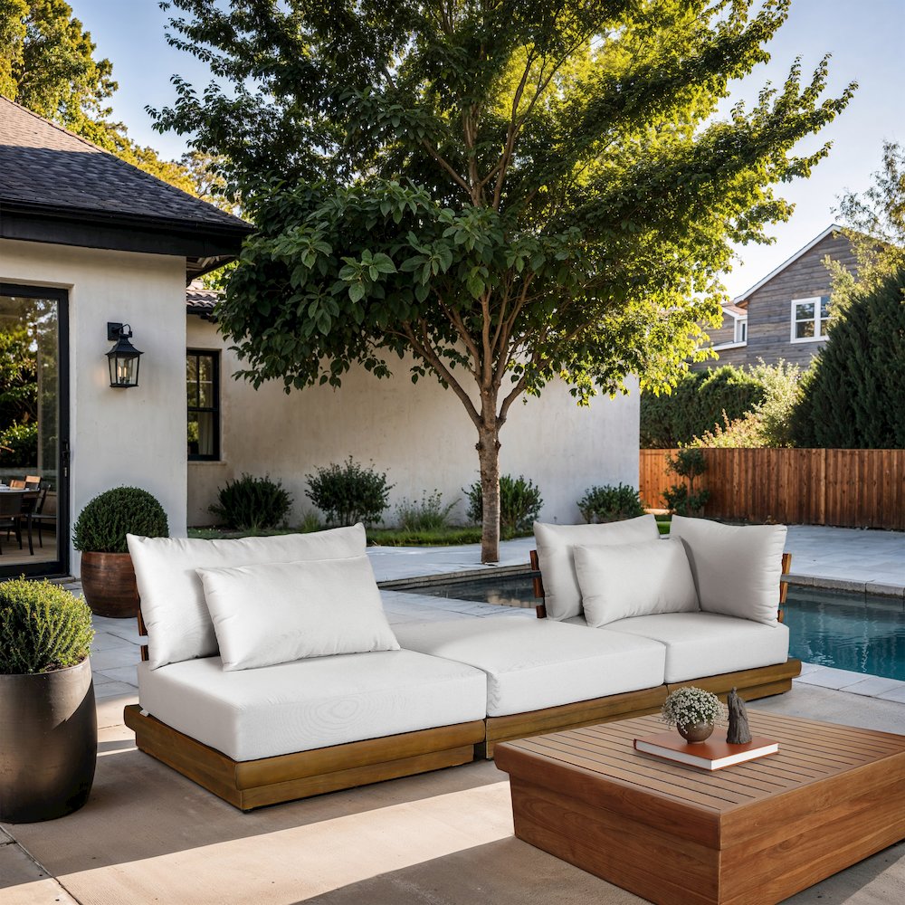 Mirella 112" White Water Resistant Fabric 3pc Patio Sofa. Picture 2