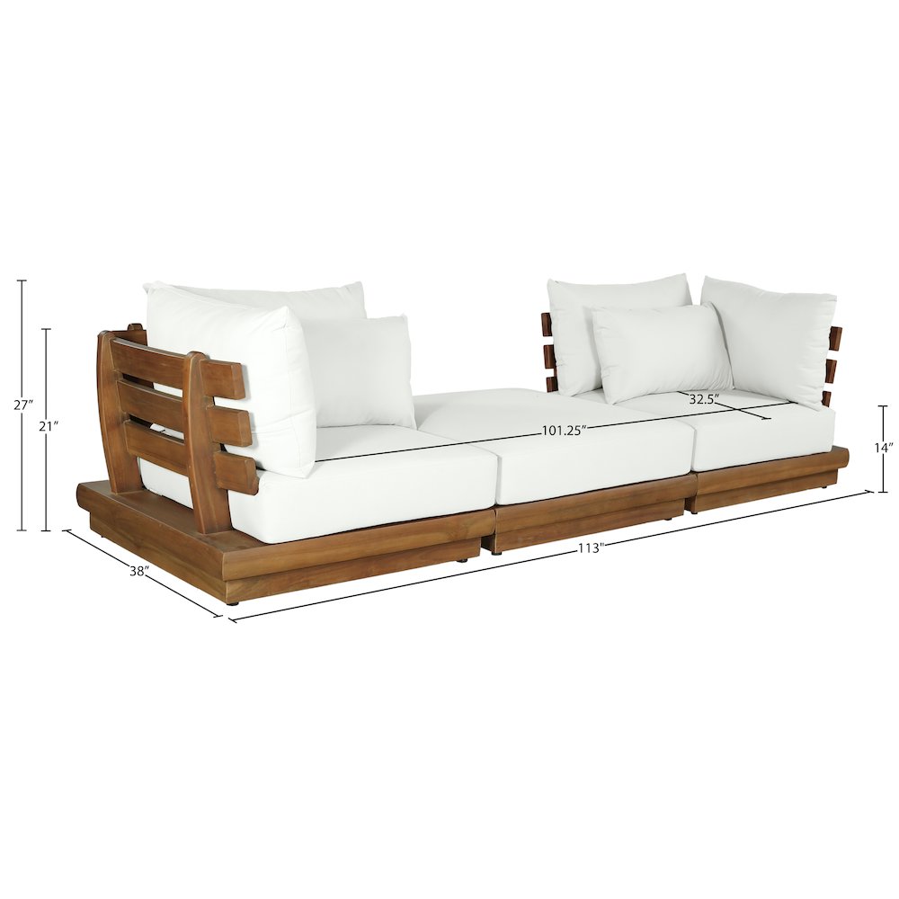 Mirella 113" White Water Resistant Fabric 3pc Patio Sofa. Picture 7