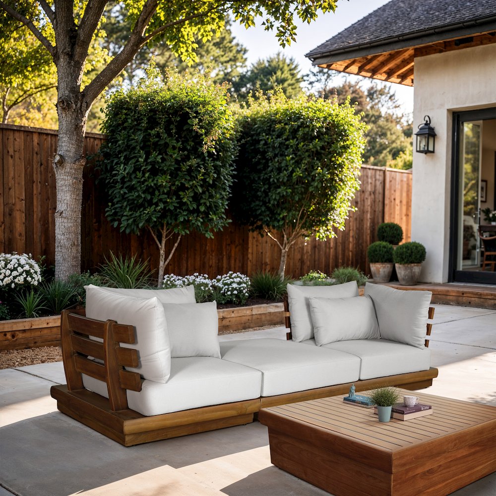 Mirella 113" White Water Resistant Fabric 3pc Patio Sofa. Picture 2