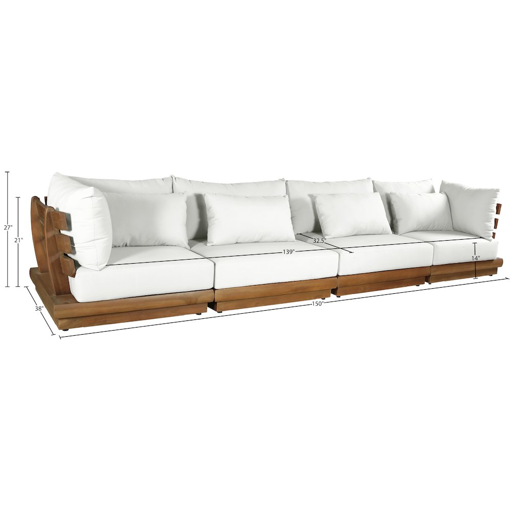 Mirella 150" White Water Resistant Fabric 4pc Patio Sofa. Picture 7