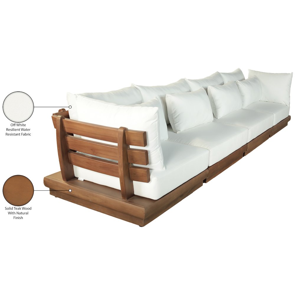 Mirella 150" White Water Resistant Fabric 4pc Patio Sofa. Picture 8