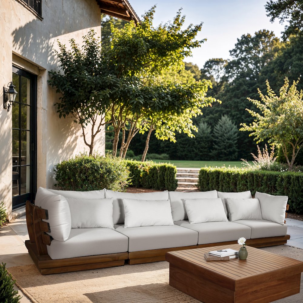 Mirella 150" White Water Resistant Fabric 4pc Patio Sofa. Picture 2