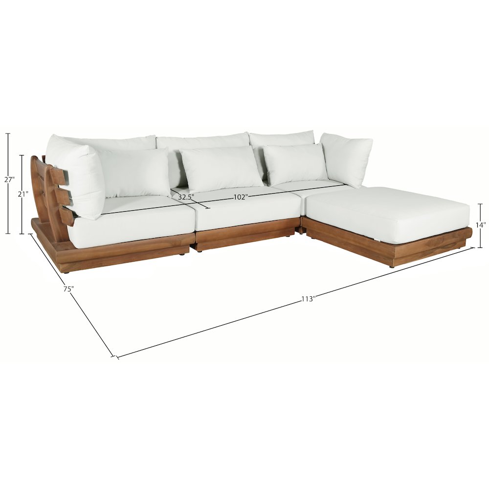 Mirella 113" White Water Resistant Fabric 4pc Patio Sectional. Picture 7