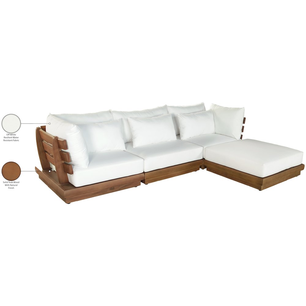 Mirella 113" White Water Resistant Fabric 4pc Patio Sectional. Picture 8