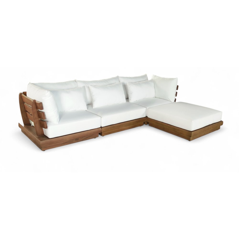 Mirella 113" White Water Resistant Fabric 4pc Patio Sectional. Picture 1
