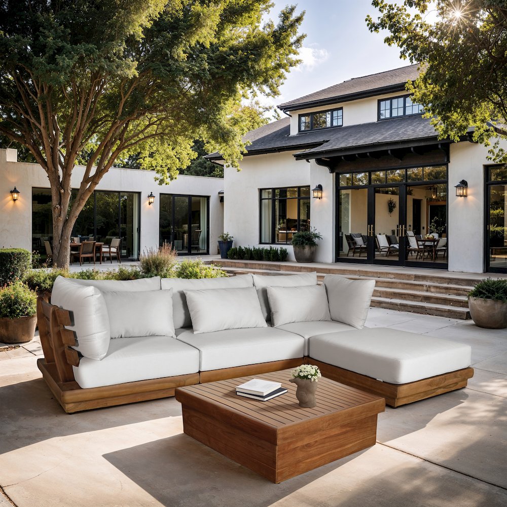 Mirella 113" White Water Resistant Fabric 4pc Patio Sectional. Picture 2