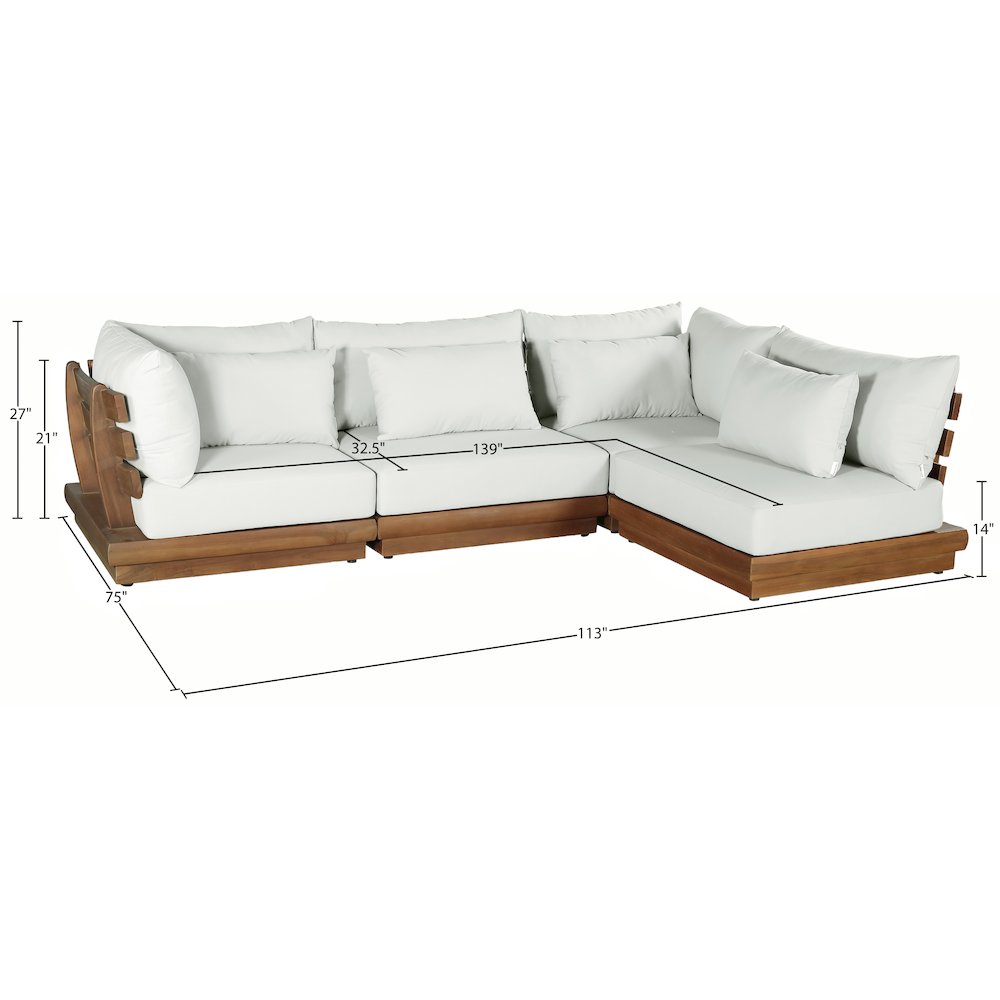 Mirella 113" White Water Resistant Fabric 4pc Patio Sectional. Picture 7
