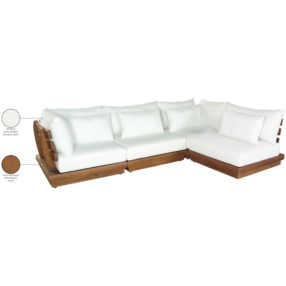 Mirella 113" White Water Resistant Fabric 4pc Patio Sectional. Picture 8
