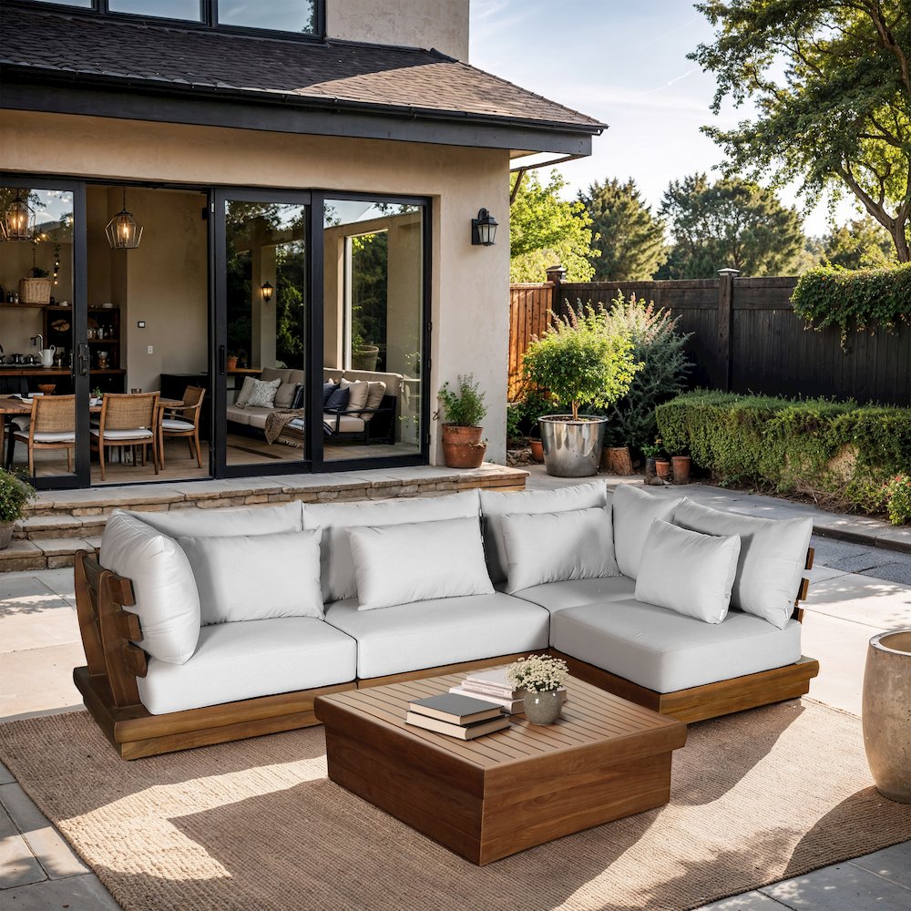 Mirella 113" White Water Resistant Fabric 4pc Patio Sectional. Picture 2