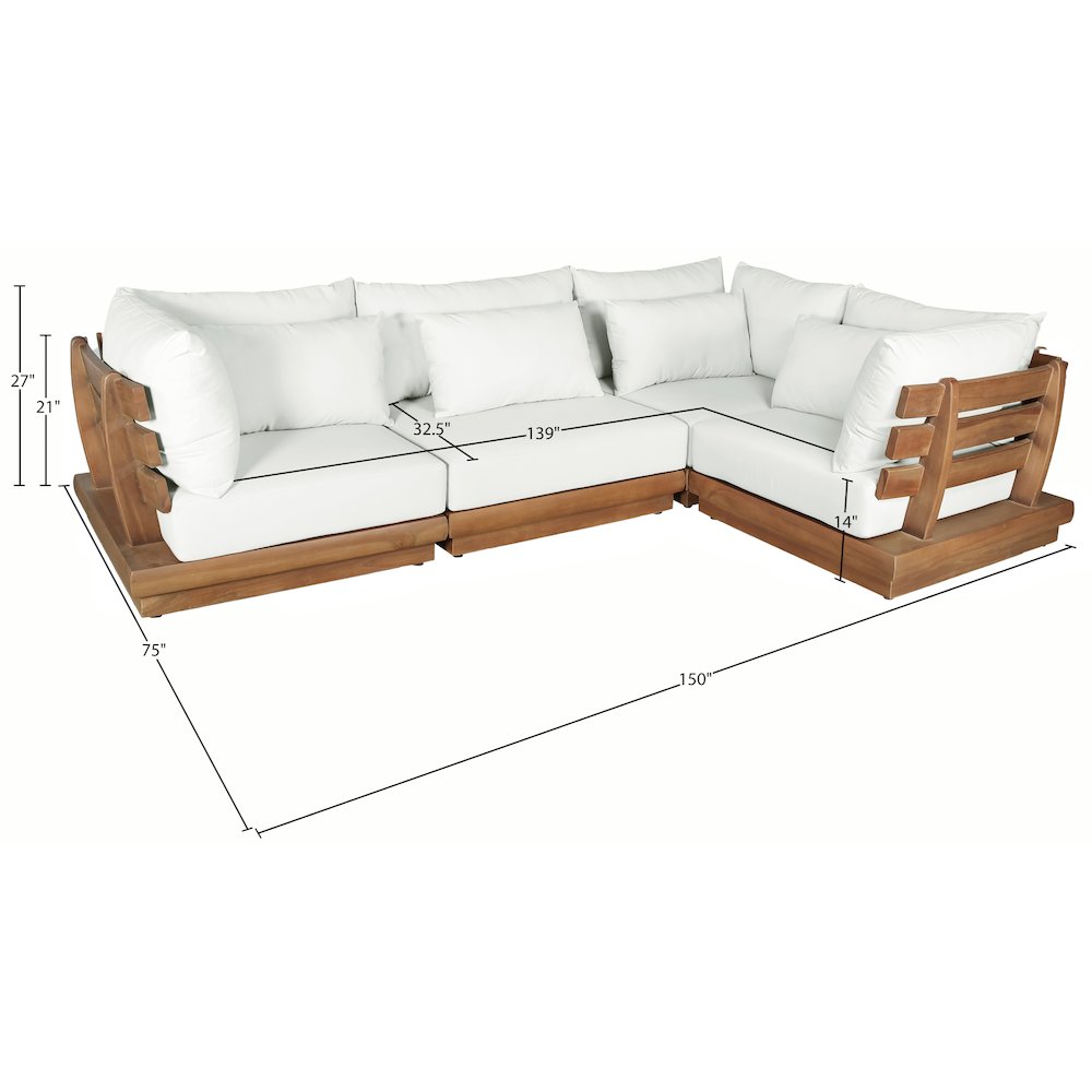 Mirella 113" White Water Resistant Fabric 4pc Patio Sectional. Picture 7