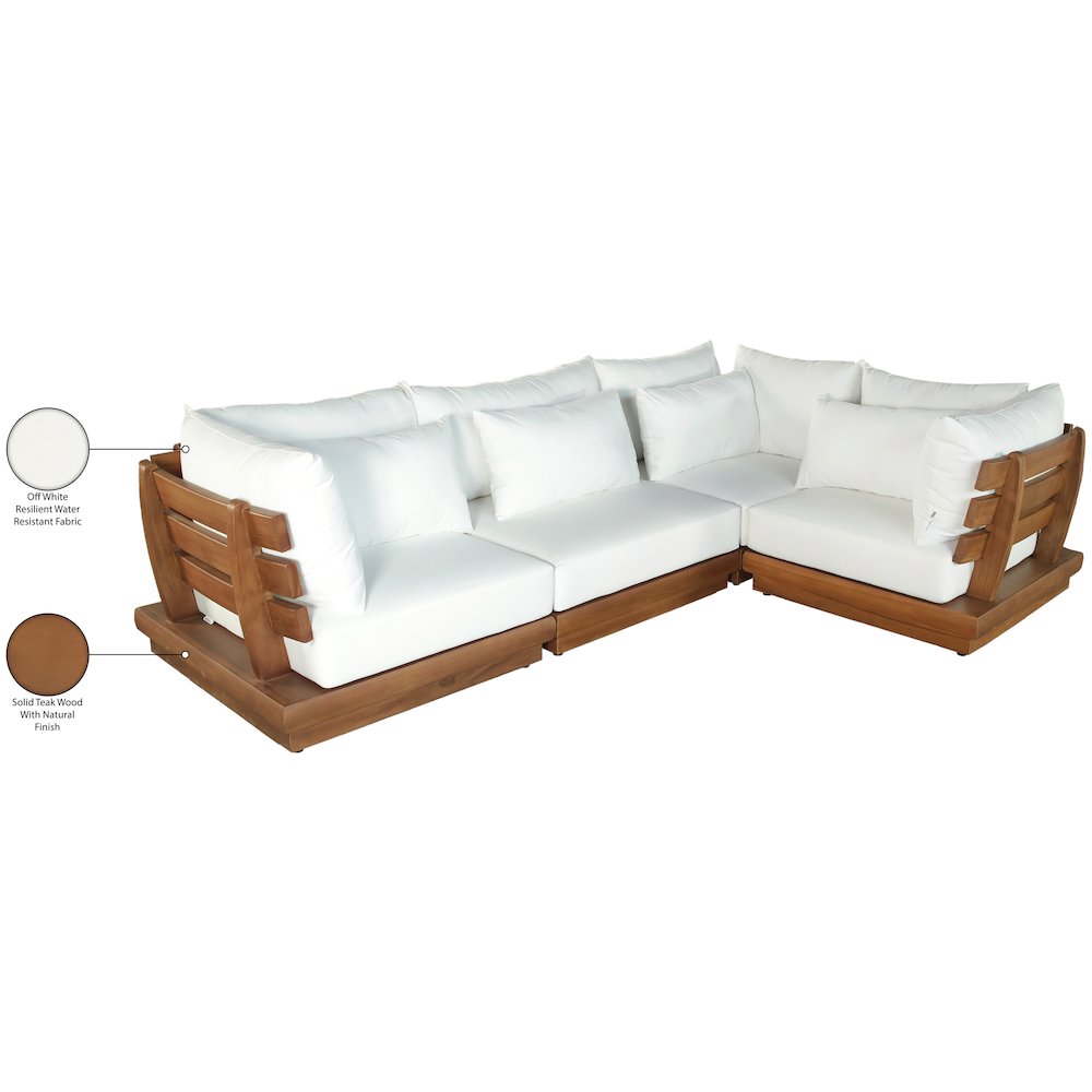 Mirella 113" White Water Resistant Fabric 4pc Patio Sectional. Picture 8