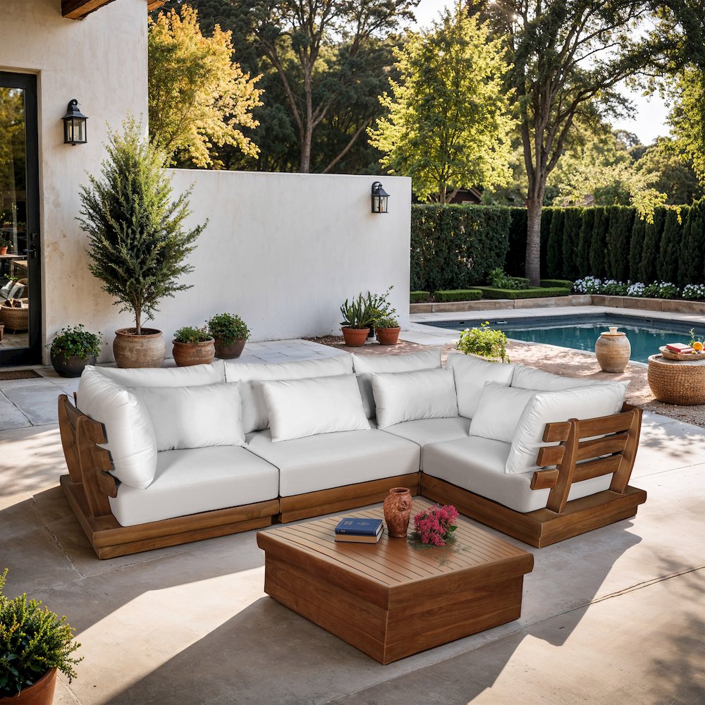 Mirella 113" White Water Resistant Fabric 4pc Patio Sectional. Picture 2
