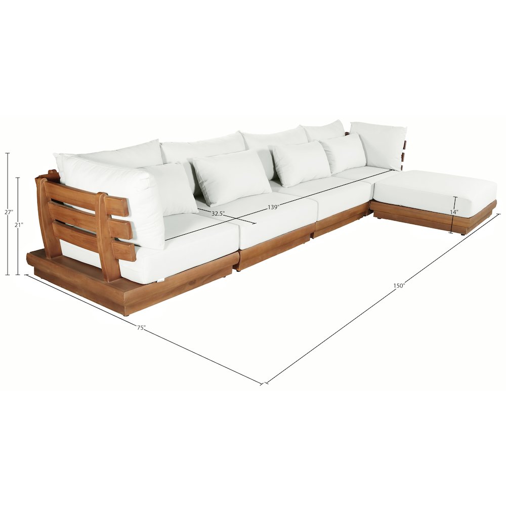 Mirella 150" White Water Resistant Fabric 5pc Patio Sectional. Picture 7