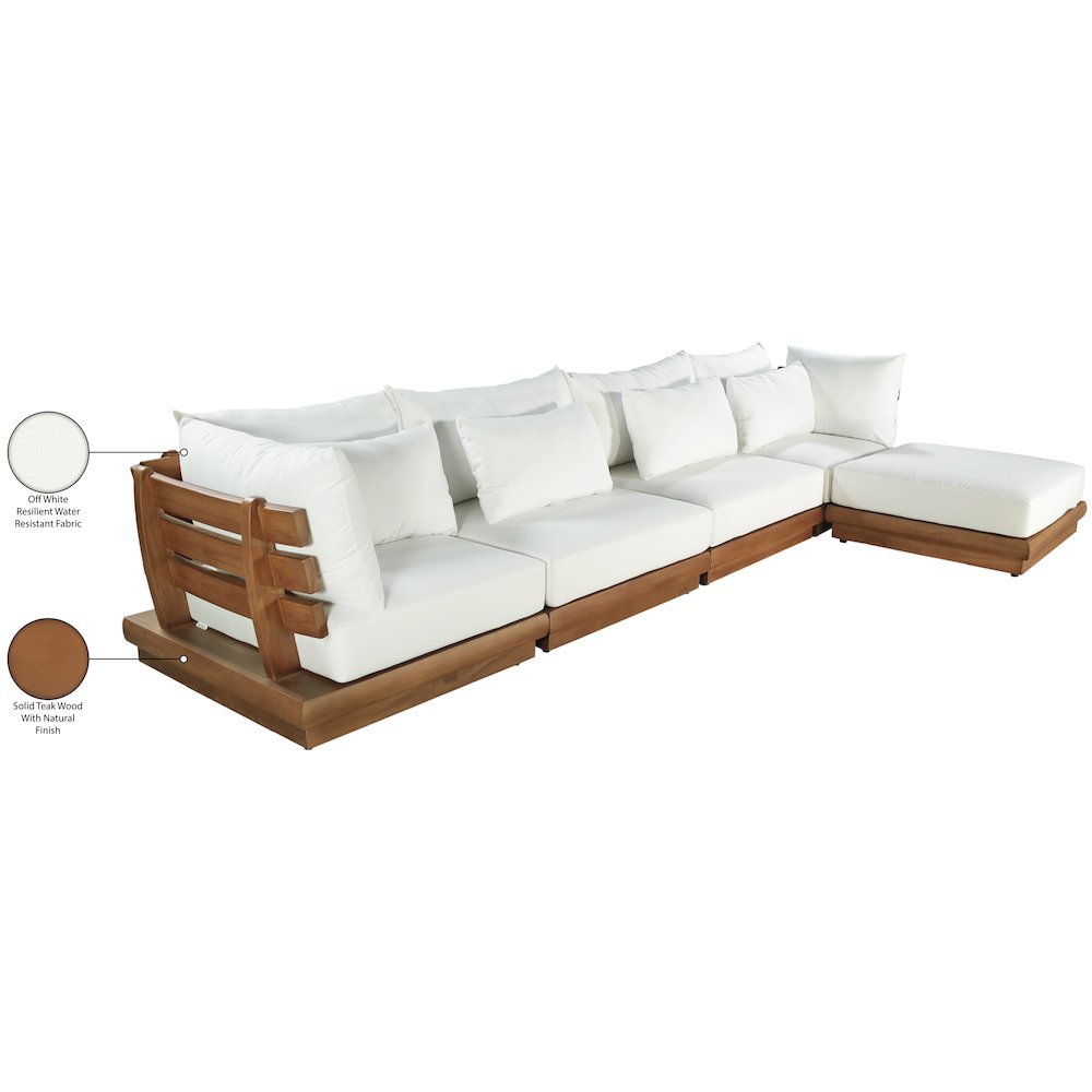 Mirella 150" White Water Resistant Fabric 5pc Patio Sectional. Picture 8