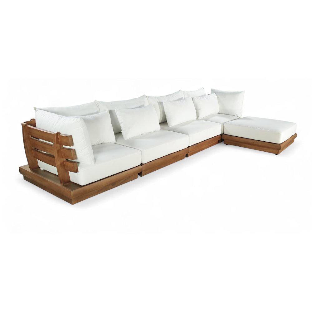 Mirella 150" White Water Resistant Fabric 5pc Patio Sectional. Picture 1