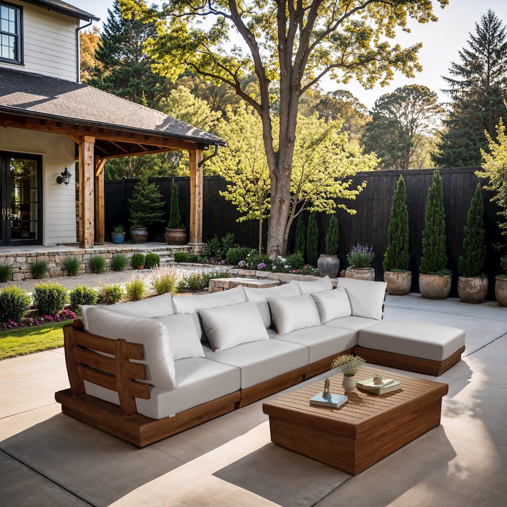 Mirella 150" White Water Resistant Fabric 5pc Patio Sectional. Picture 2