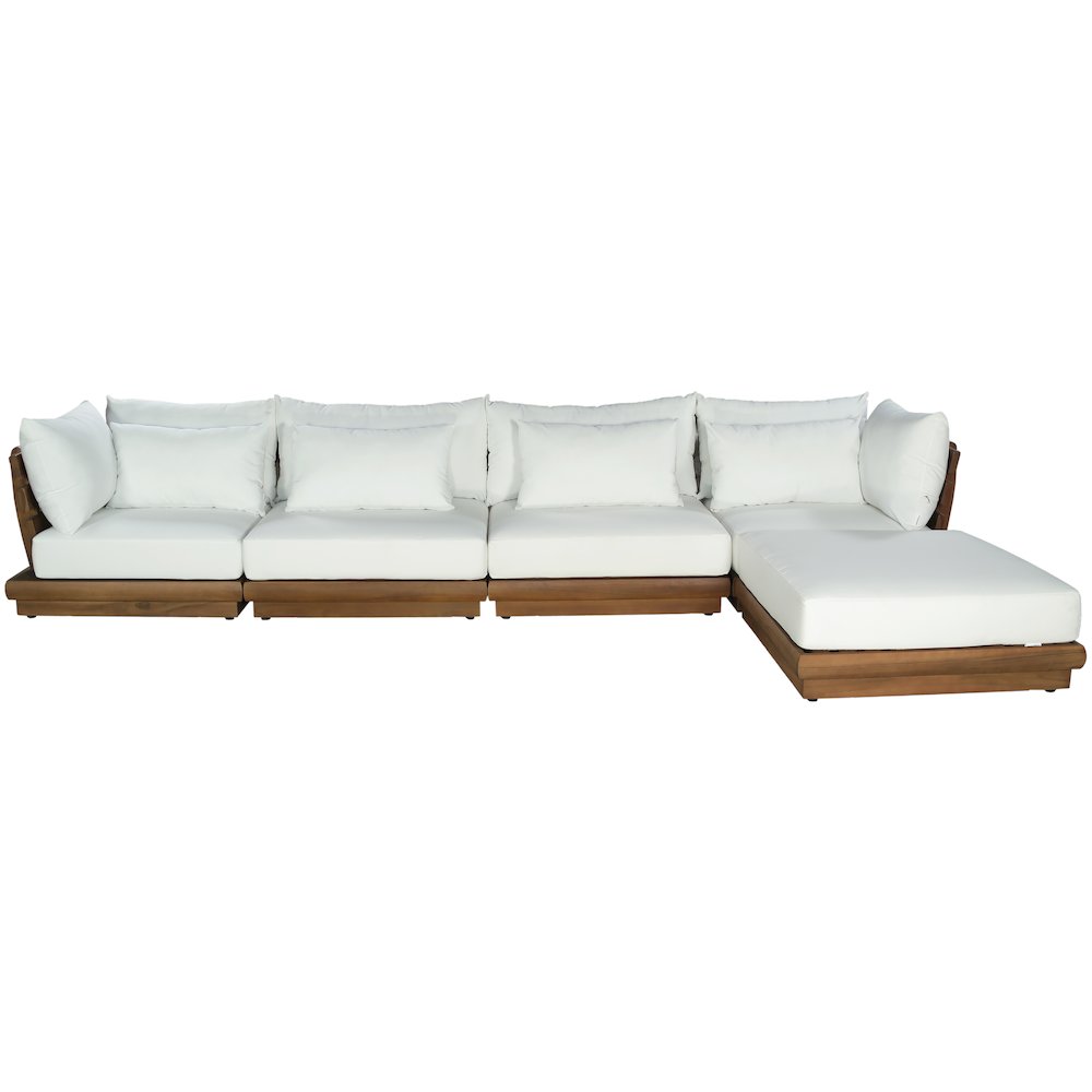 Mirella 150" White Water Resistant Fabric 5pc Patio Sectional. Picture 3