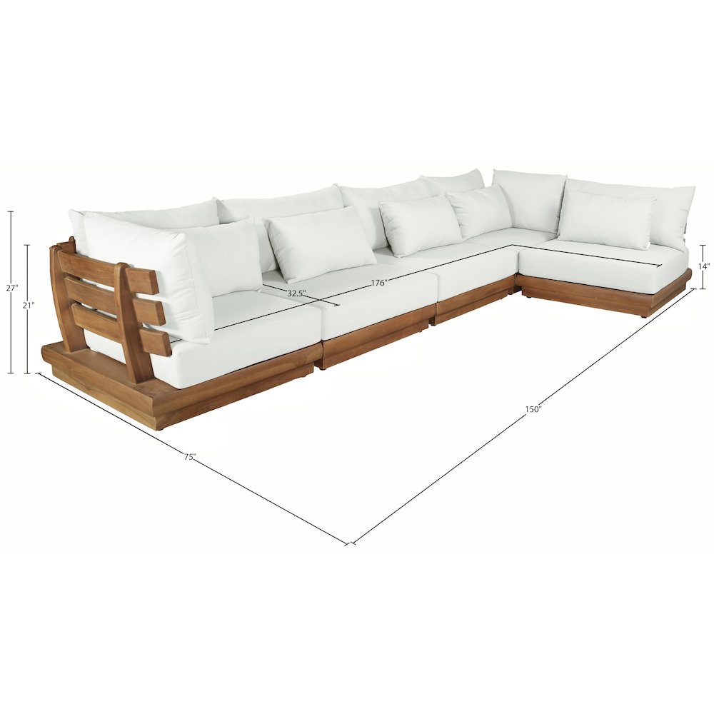 Mirella 150" White Water Resistant Fabric 5pc Patio Sectional. Picture 7