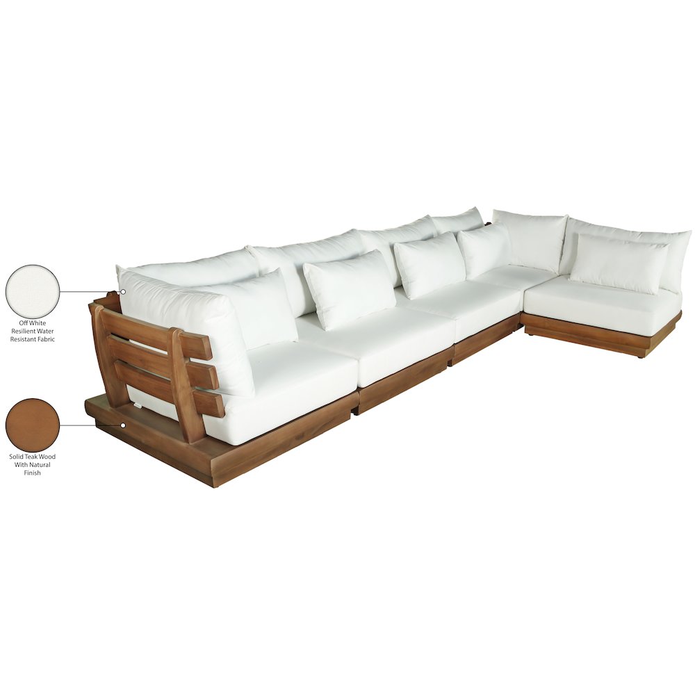 Mirella 150" White Water Resistant Fabric 5pc Patio Sectional. Picture 8