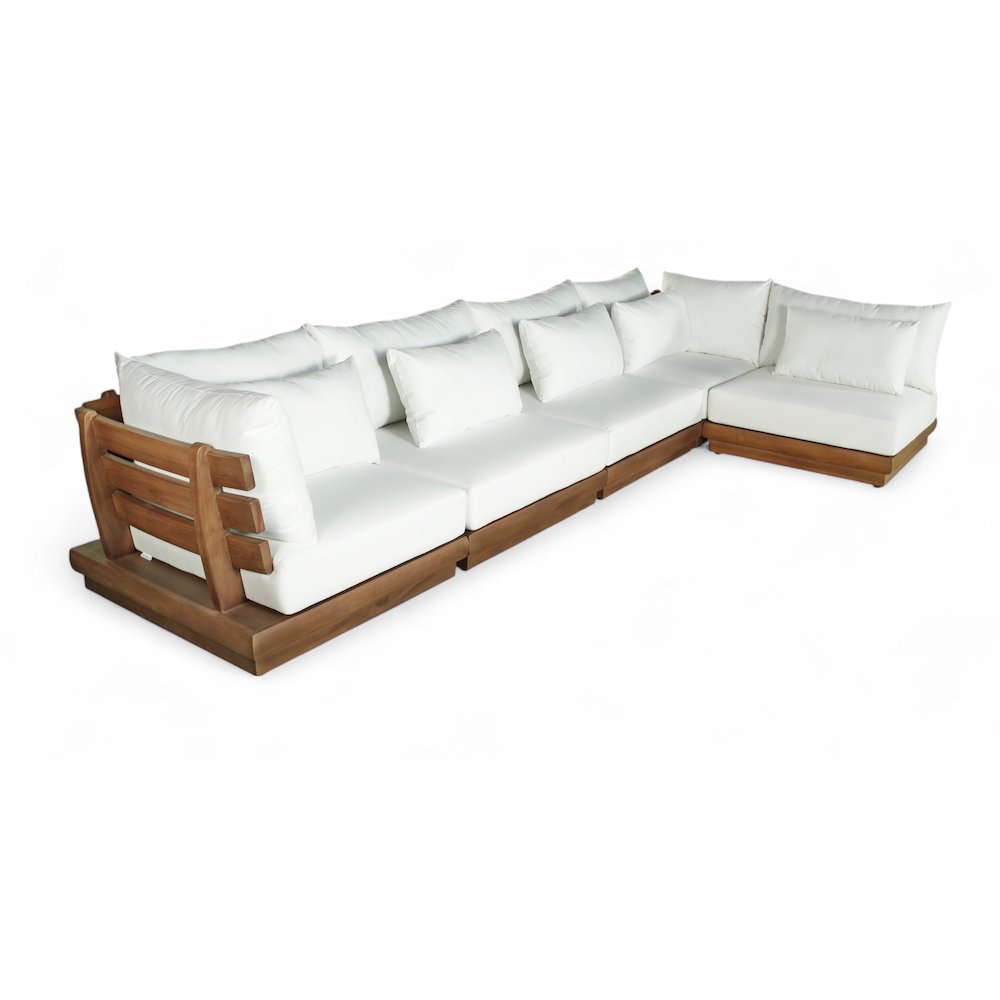 Mirella 150" White Water Resistant Fabric 5pc Patio Sectional. Picture 1