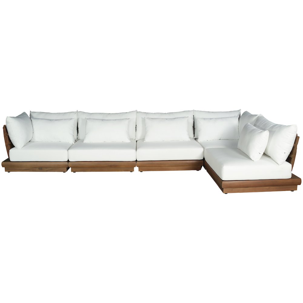 Mirella 150" White Water Resistant Fabric 5pc Patio Sectional. Picture 3