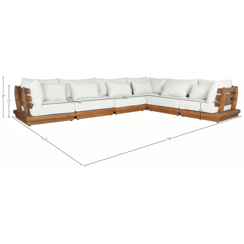 Mirella 150" White Water Resistant Fabric 6pc Patio Sectional. Picture 7