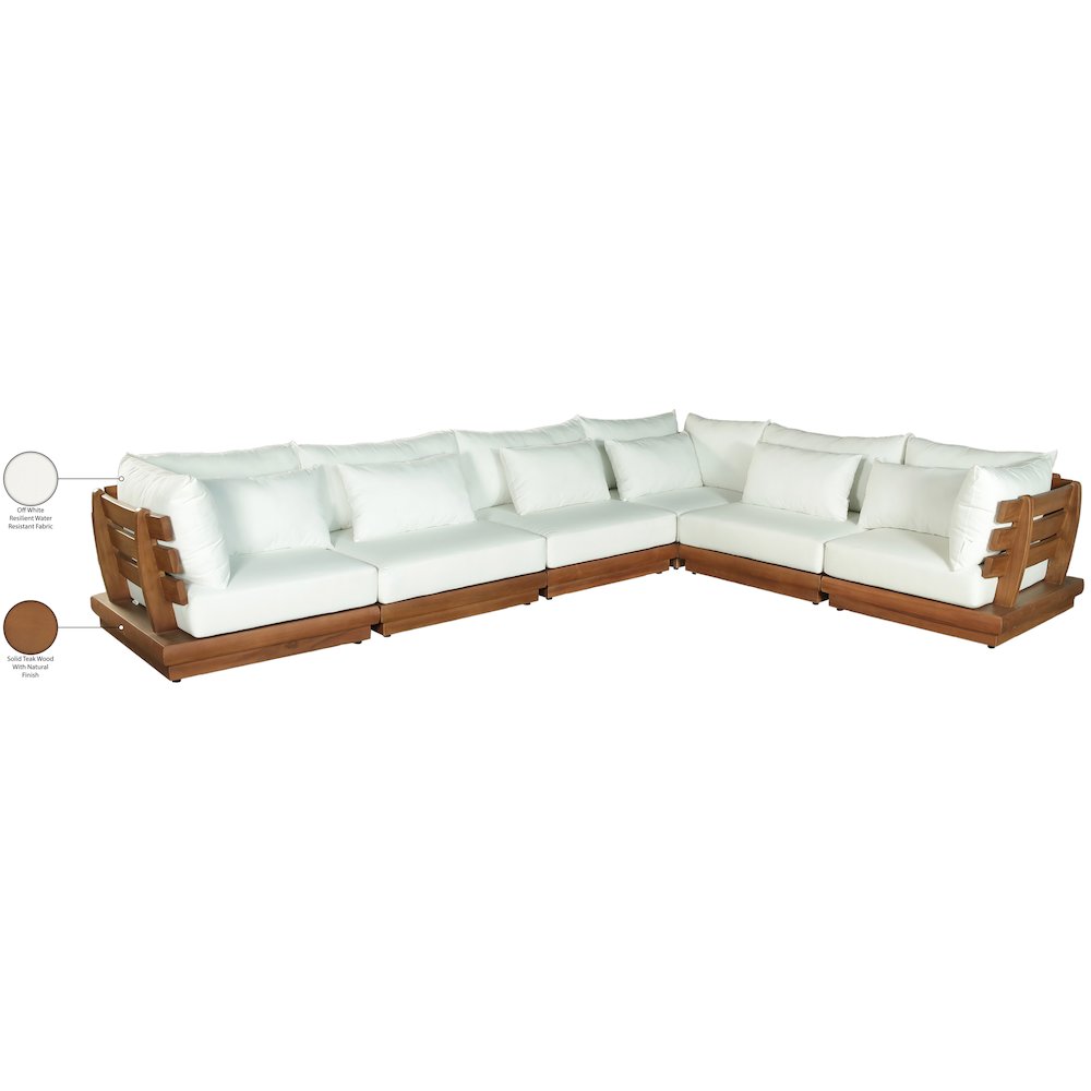 Mirella 150" White Water Resistant Fabric 6pc Patio Sectional. Picture 8