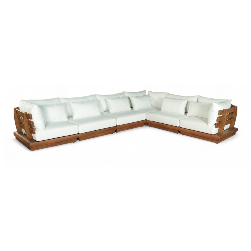 Mirella 150" White Water Resistant Fabric 6pc Patio Sectional. Picture 1