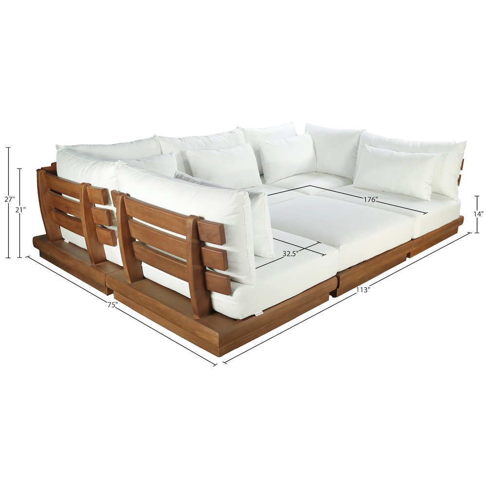 Mirella 113" White Water Resistant Fabric 6pc Patio Sectional. Picture 7