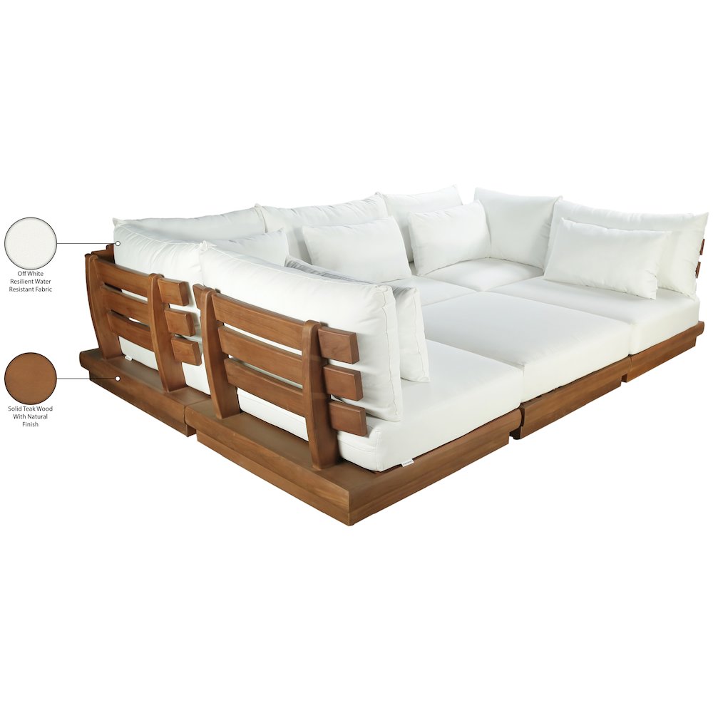 Mirella 113" White Water Resistant Fabric 6pc Patio Sectional. Picture 8