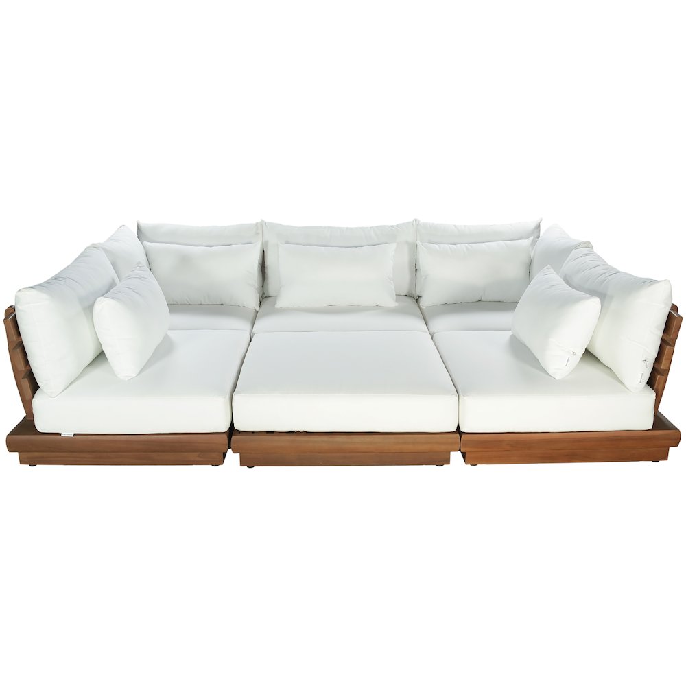 Mirella 113" White Water Resistant Fabric 6pc Patio Sectional. Picture 3