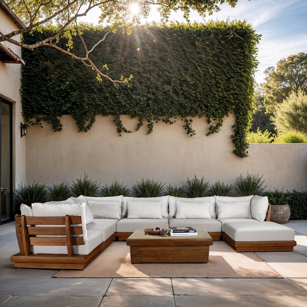 Mirella 150" White Water Resistant Fabric 7pc Patio Sectional. Picture 2