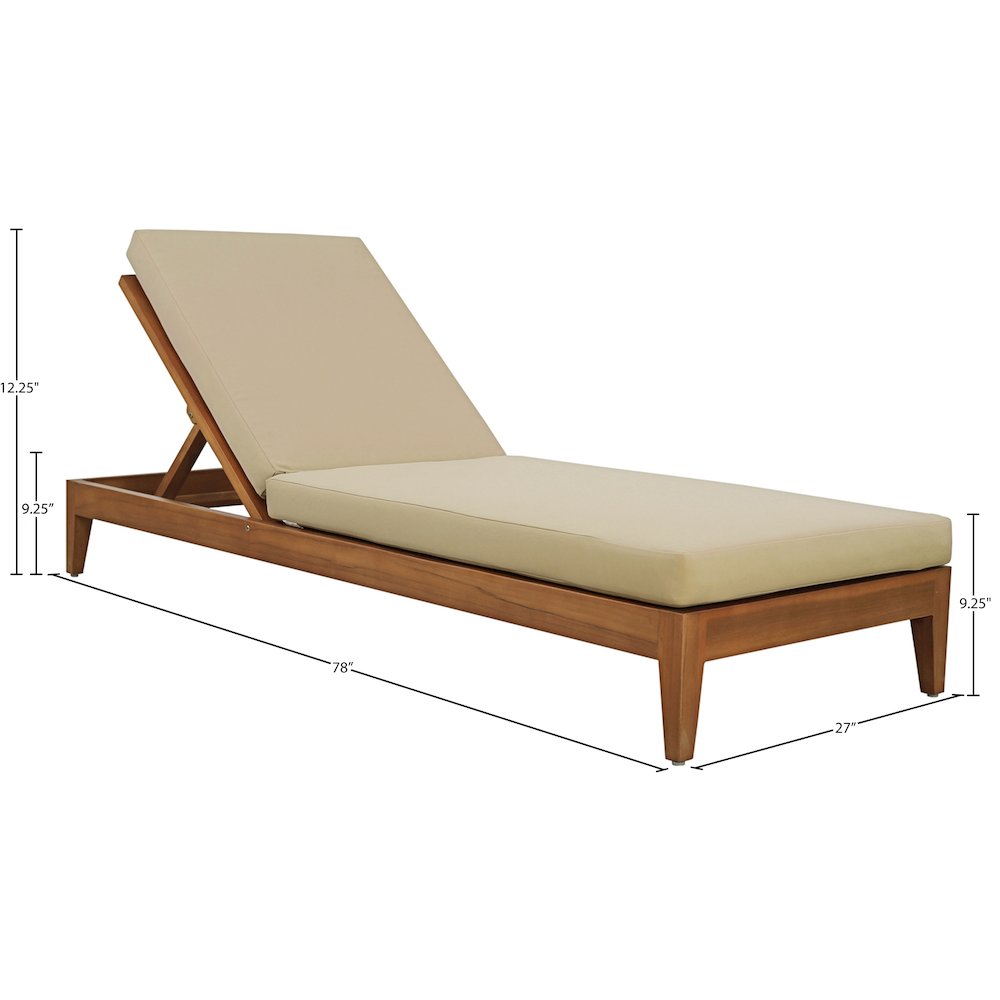 Mirella Tan Water Resistant Fabric Upholstered Outdoor Patio Chaise Lounge. Picture 10