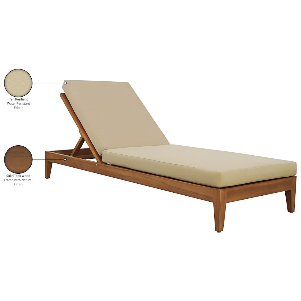 Mirella Tan Water Resistant Fabric Upholstered Outdoor Patio Chaise Lounge. Picture 11