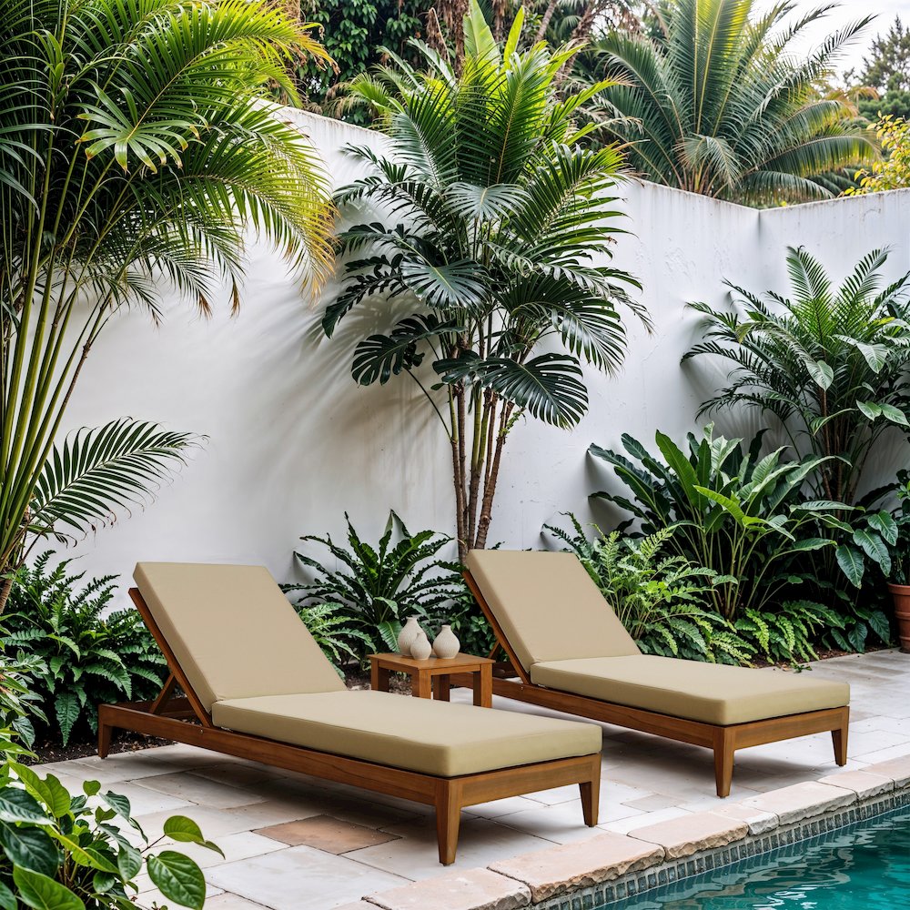 Mirella Tan Water Resistant Fabric Upholstered Outdoor Patio Chaise Lounge. Picture 2