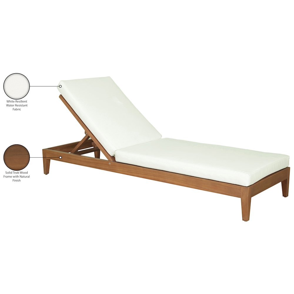 Mirella White Water Resistant Fabric Upholstered Outdoor Patio Chaise Lounge. Picture 11