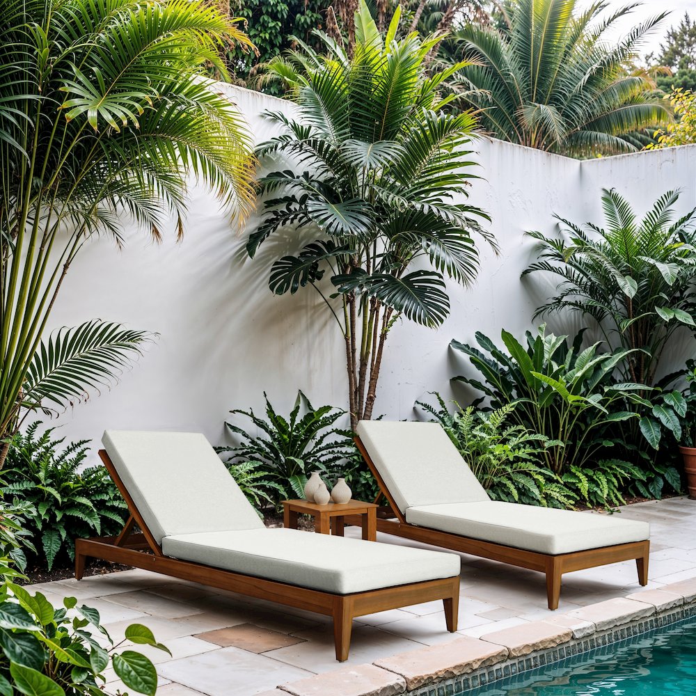Mirella White Water Resistant Fabric Upholstered Outdoor Patio Chaise Lounge. Picture 2
