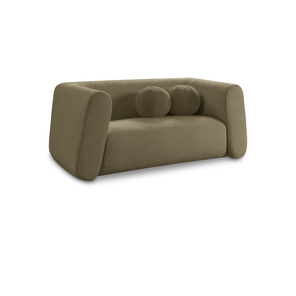 Abbington Olive Boucle Fabric Loveseat. Picture 1