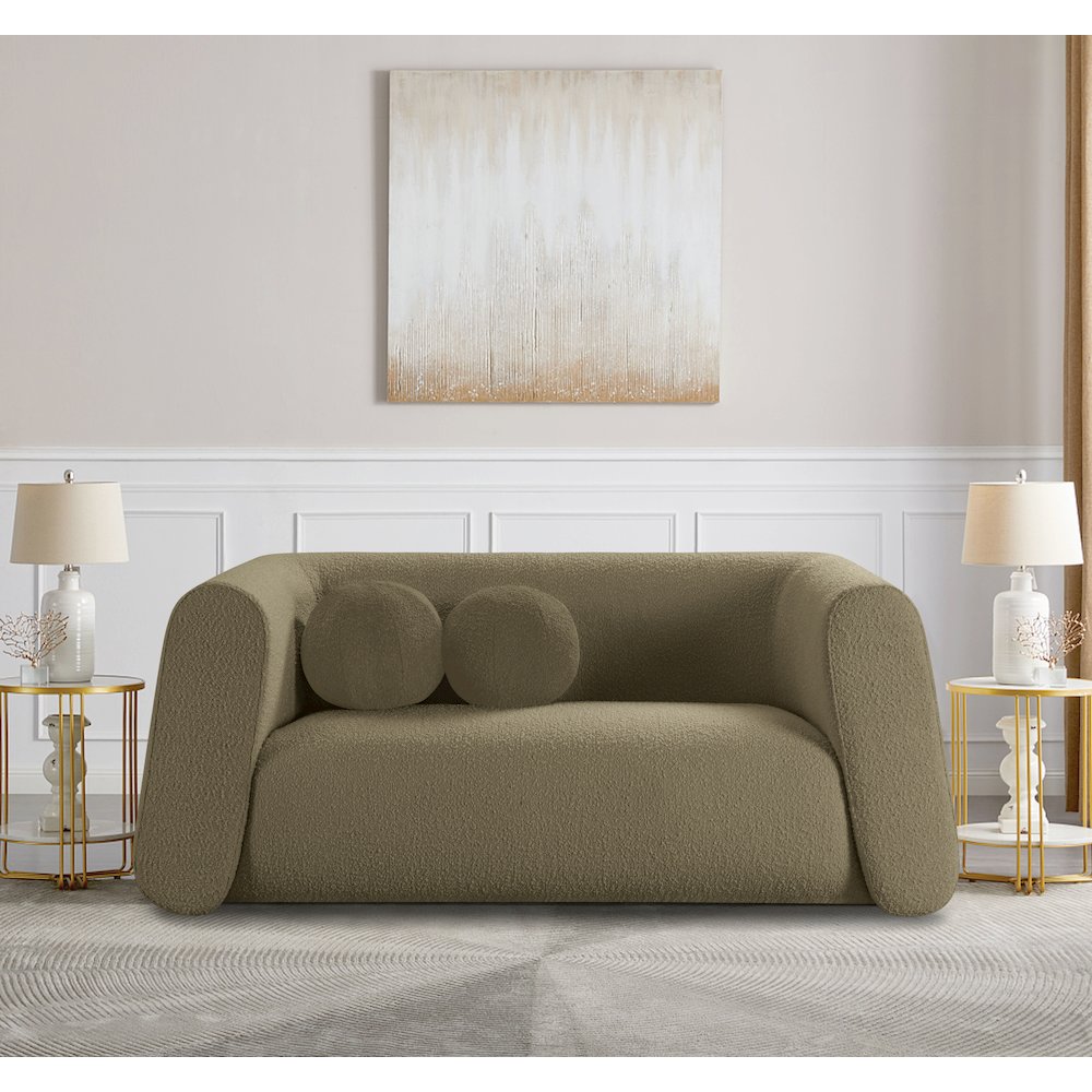 Abbington Olive Boucle Fabric Loveseat. Picture 2