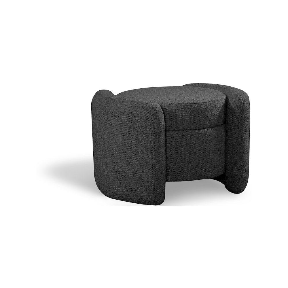 Horizon Black Boucle Fabric Ottoman. Picture 1