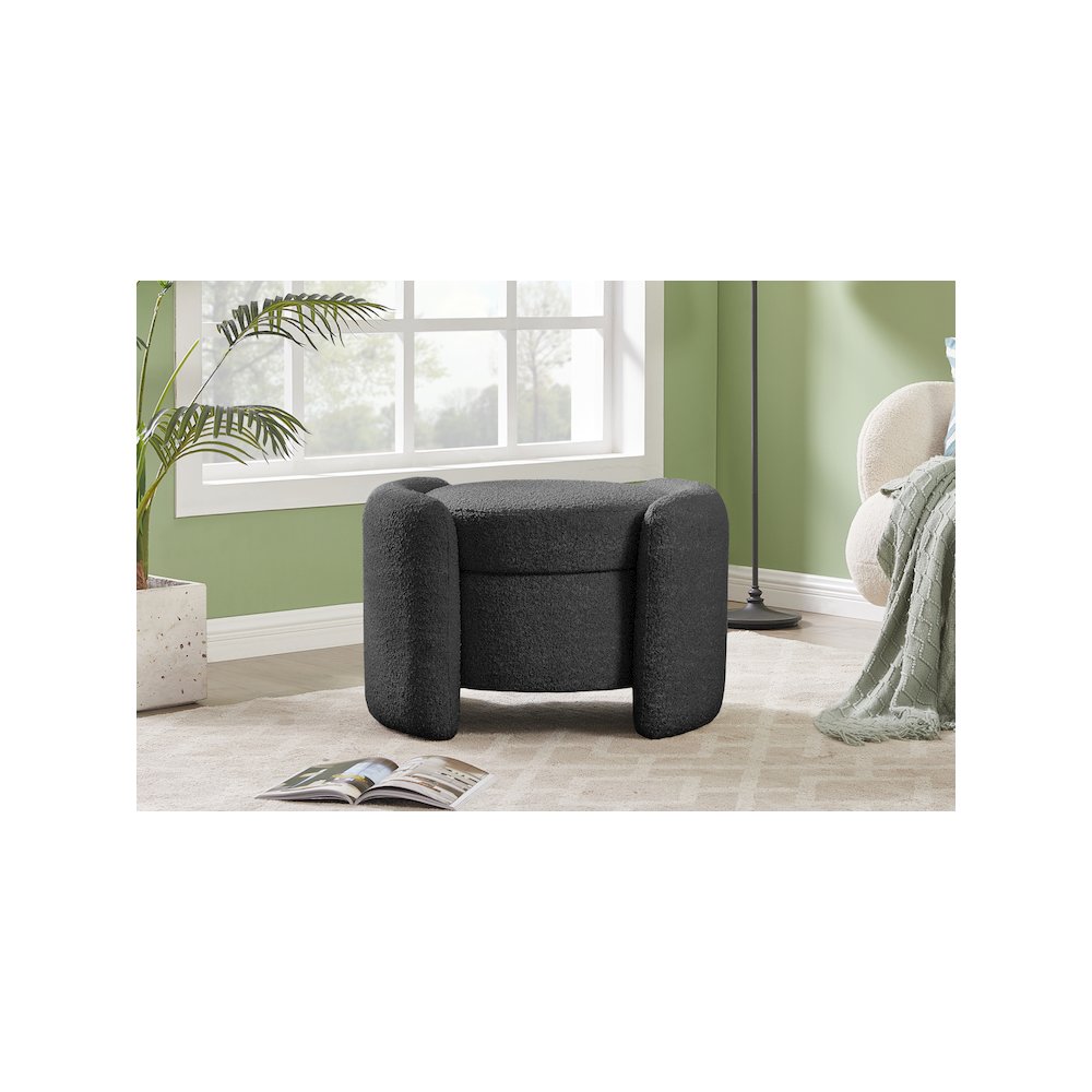 Horizon Black Boucle Fabric Ottoman. Picture 2
