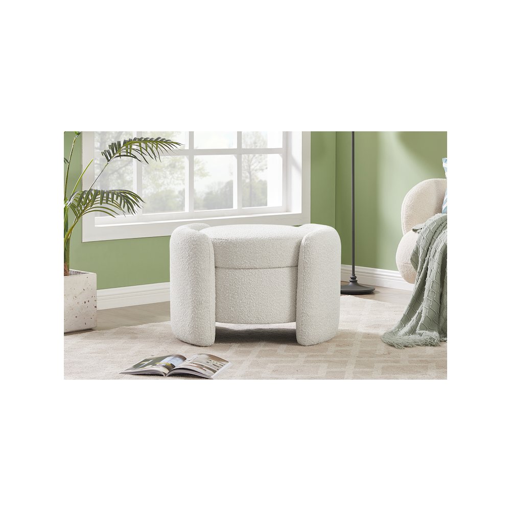 Horizon Cream Boucle Fabric Ottoman. Picture 2