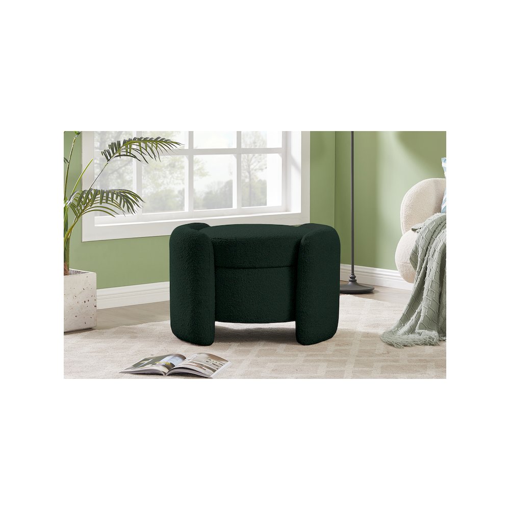 Horizon Green Boucle Fabric Ottoman. Picture 2