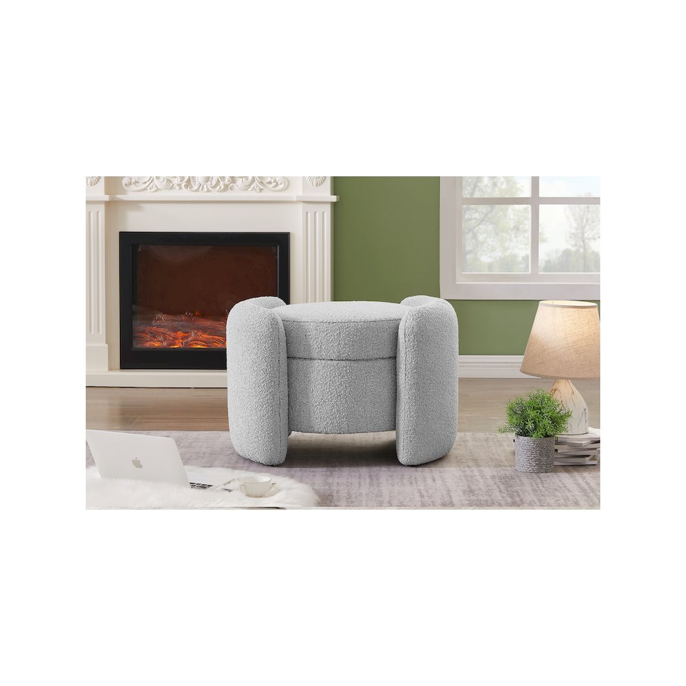 Horizon Grey Boucle Fabric Ottoman. Picture 2
