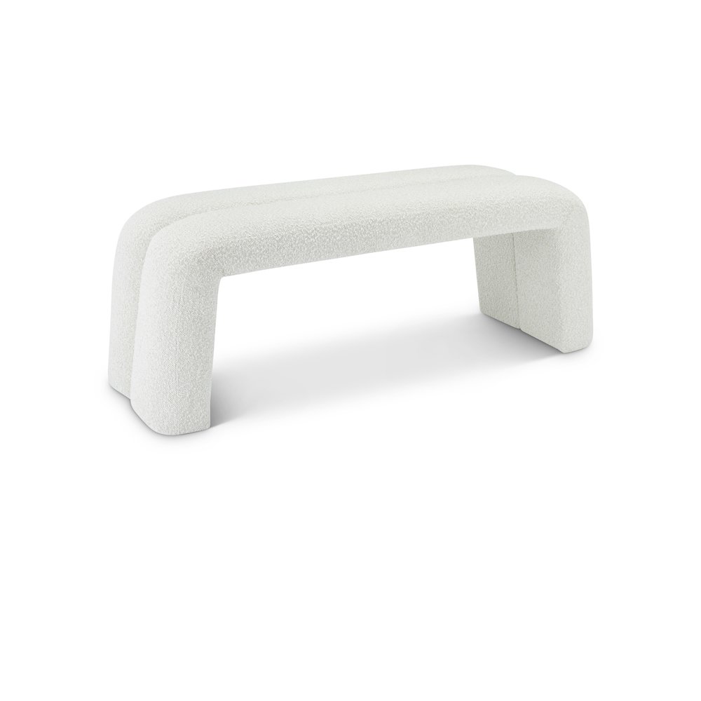 Arc Cream Boucle Fabric Bench. Picture 1