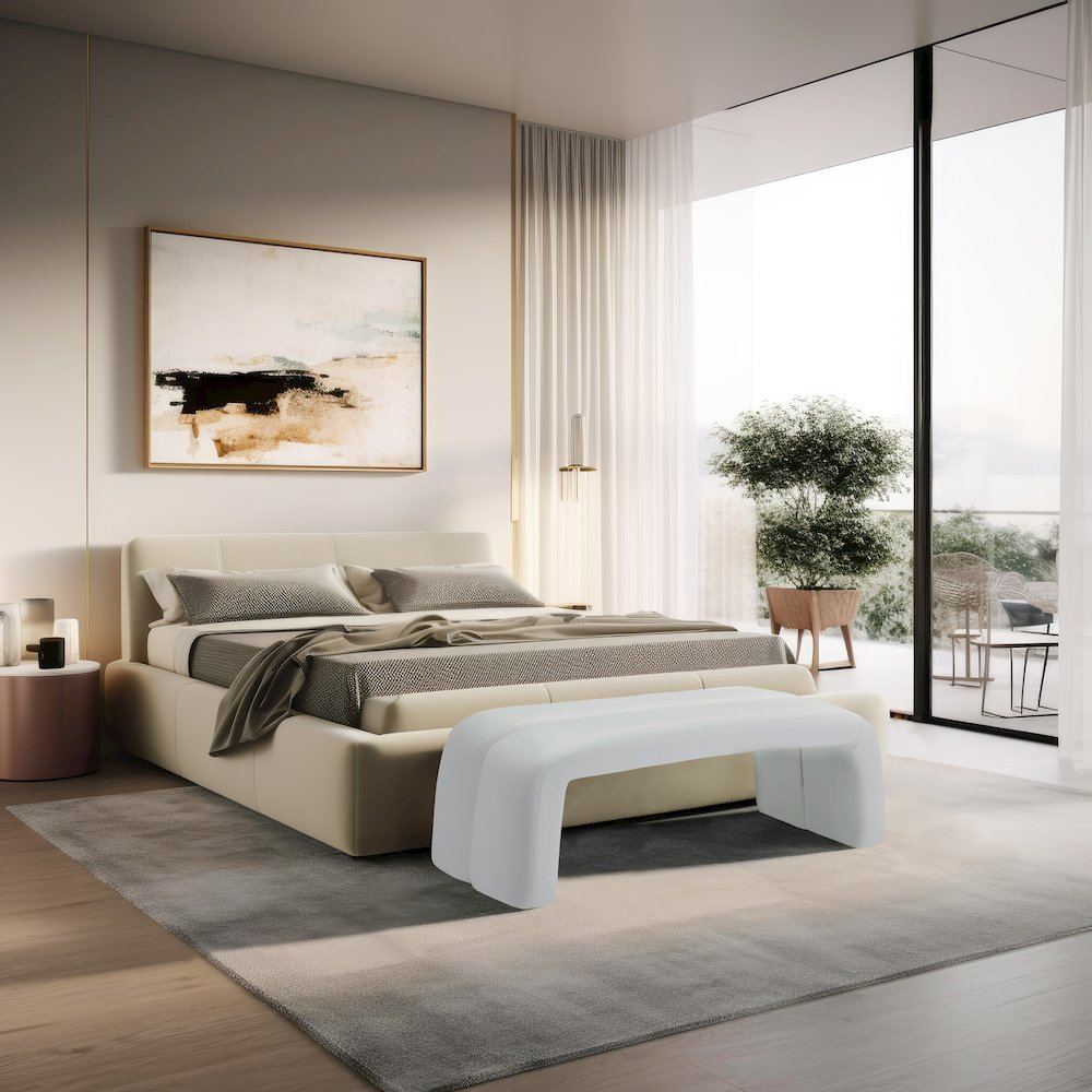 Arc White Vegan Leather Bench. Picture 2