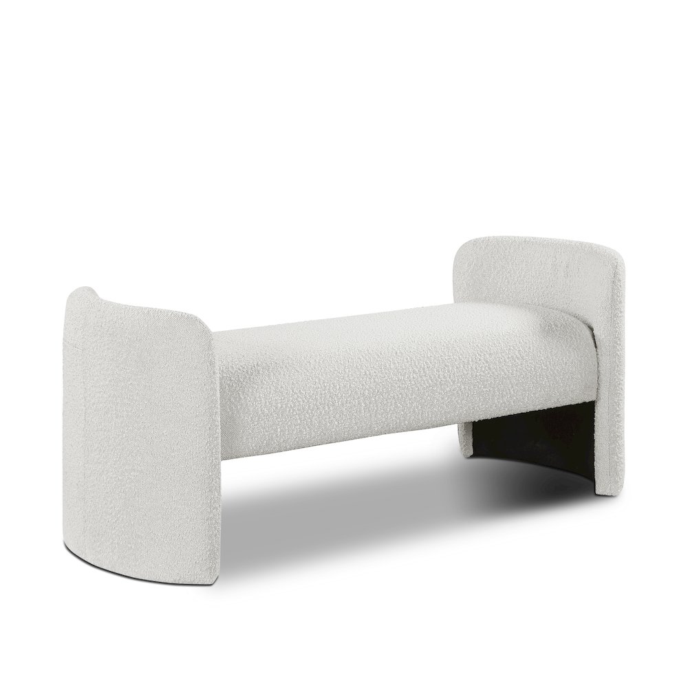 Peyton Cream Boucle Fabric Bench. Picture 1