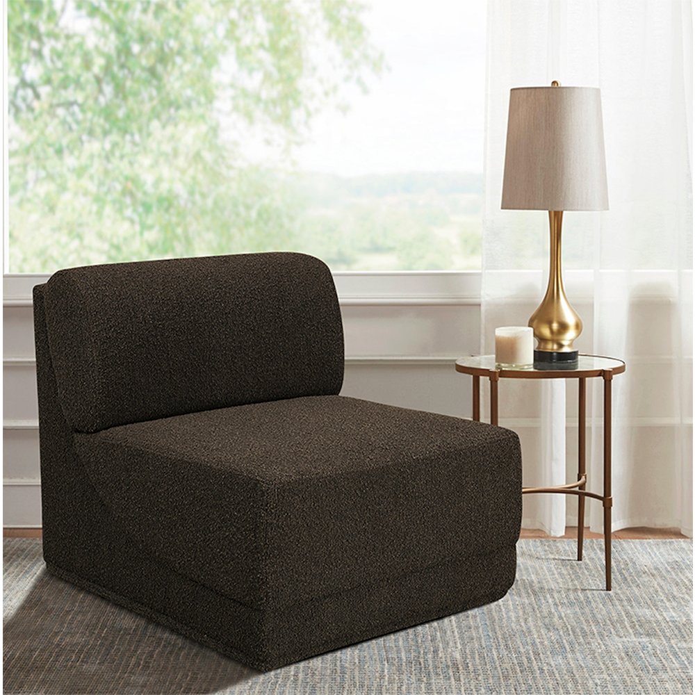 Ollie Brown Boucle Fabric Armless. Picture 2