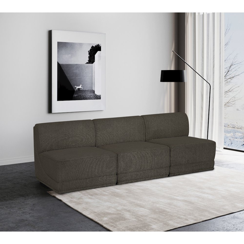 Ollie Brown Boucle Fabric Modular Sofa. Picture 2